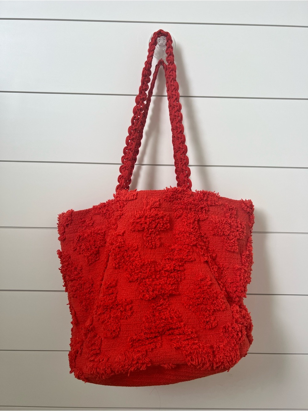 Large reddish orange boho tote from Anthropologie